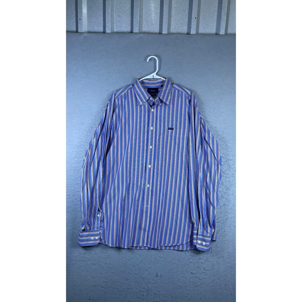 Faconnable Button Down Shirt Mens XXL Blue Striped Long Sleeve Classique